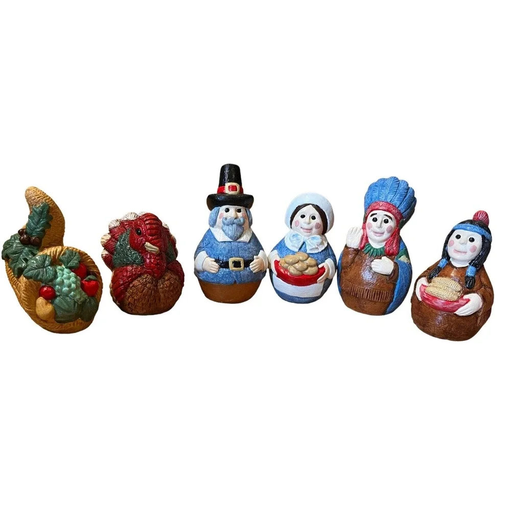 Vntg Wee Crafts Accents Unlimited Thanksgiving Roly Polys Figures #21696 Painted